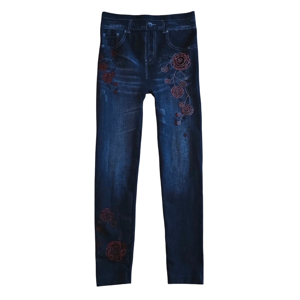 Boho Rose Embellished Denim Look Leggings